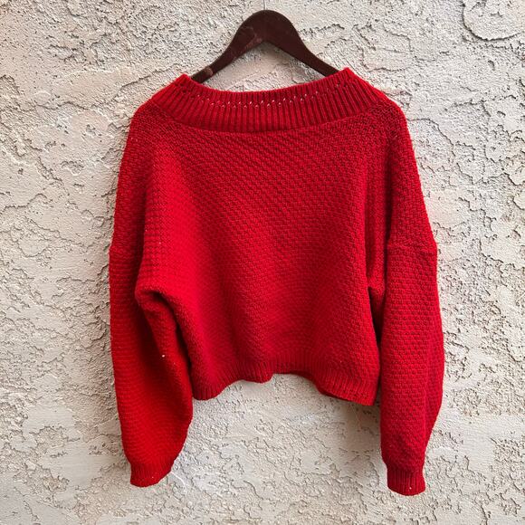 Vintage Star Cody Red Chunky Knit V Neck Sweater Size Medium - Picture 2 of 3